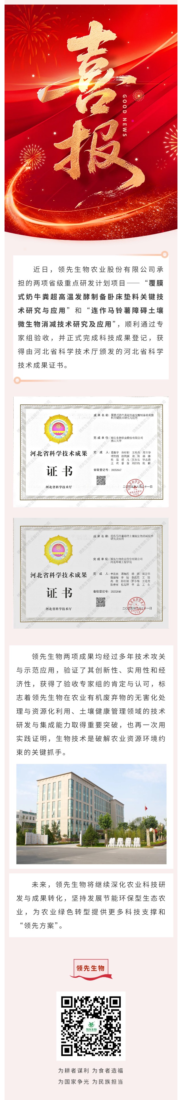 【喜訊】領(lǐng)先生物斬獲兩項省級科技成果！